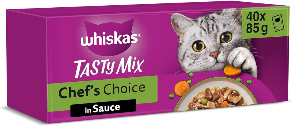 WHISKAS TASTY MIX Nassfutter in Sauce Für Katzen 40 X 85G Chef’S Choice
