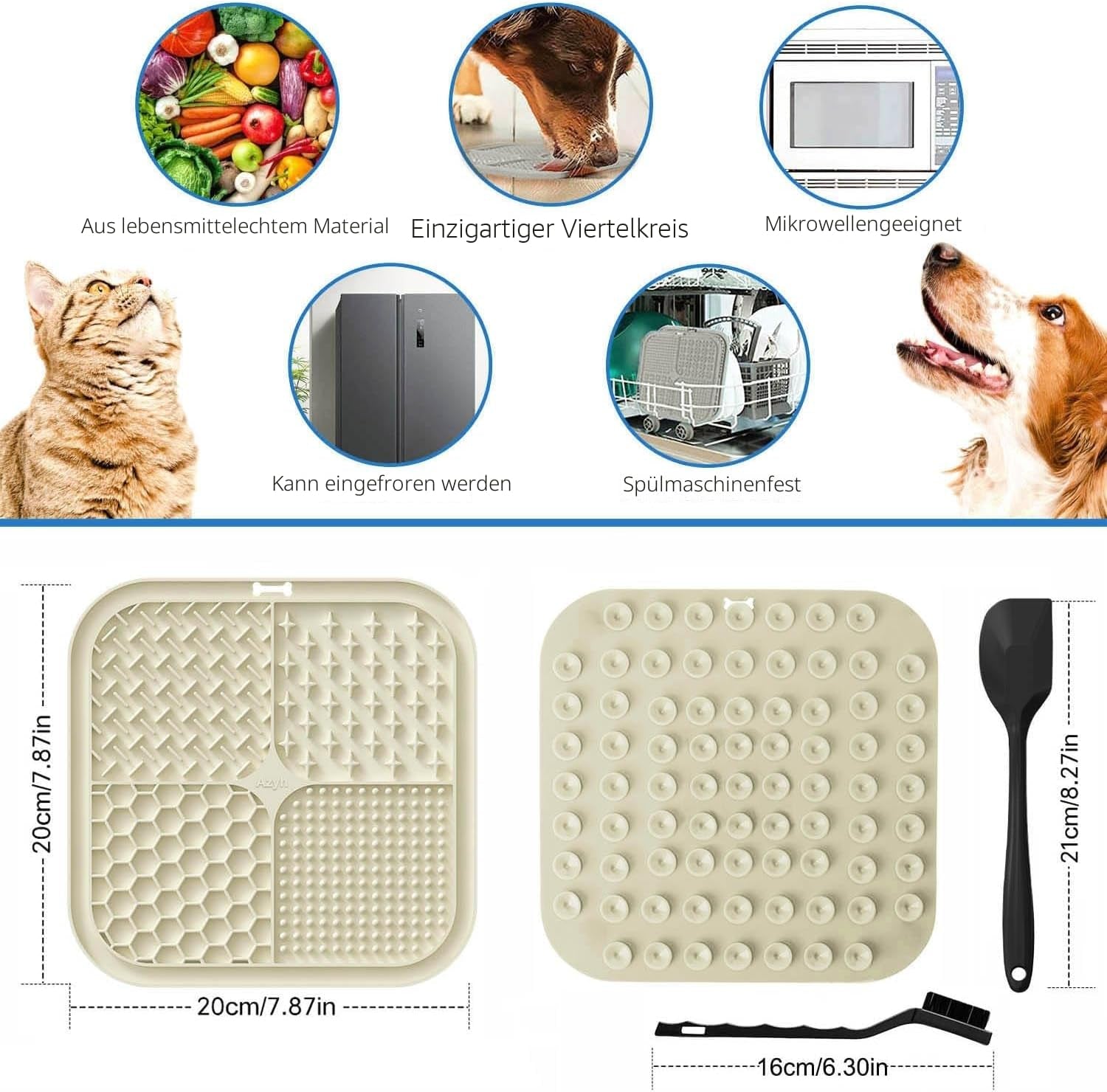 Leckmatte Für Hunde Und Katzen Mit Saugnäpfen, Langsames Füttern, Lecken Für Angstzustände, Hundespielzeug, Fütterungsmatte Für Butter, Joghurt, Erdnuss, Haustier-Badetrainingsmatte, 20 * 20Cm