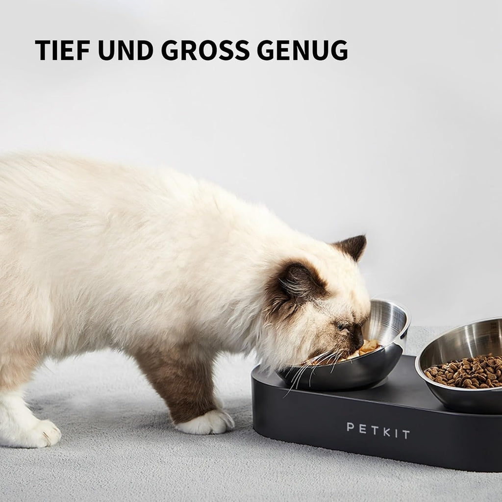 PETKIT CYBERTAIL Katzen Erhöhte Schüssel Edelstahl, Gekippter Hund Katzen Erhöhte Futternäpfe Lebensmittelqualität, Rutschfeste No Spill Haustier Fütterungsschalen Für Katzen Und Kleine Hunde