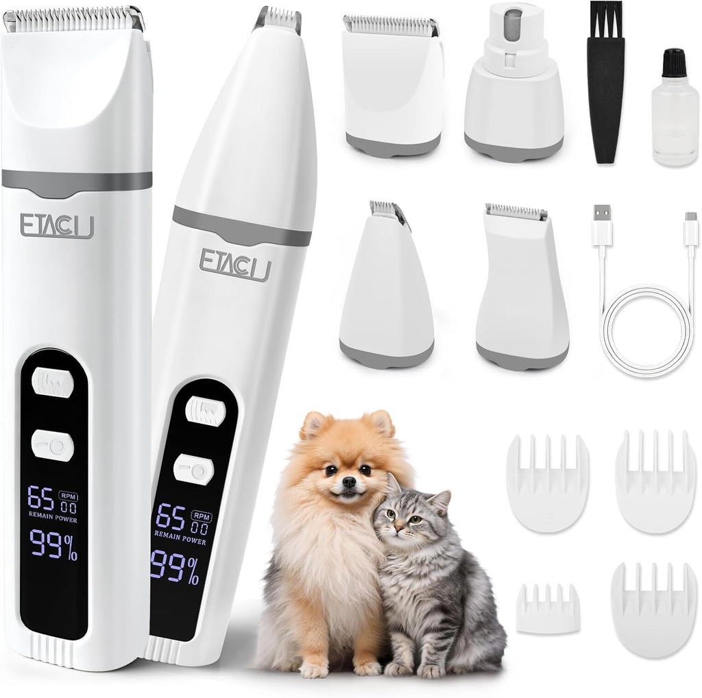 ETACCU Profi Hundeschermaschine 4 in 1 Mit Krallenschleifer, Akku Tierhaarschneider Für Hunde Und Katzen, Leiser Hundetrimmer Mit Led-Anzeige, Keramikklinge, USB-C, Fellpflege Set