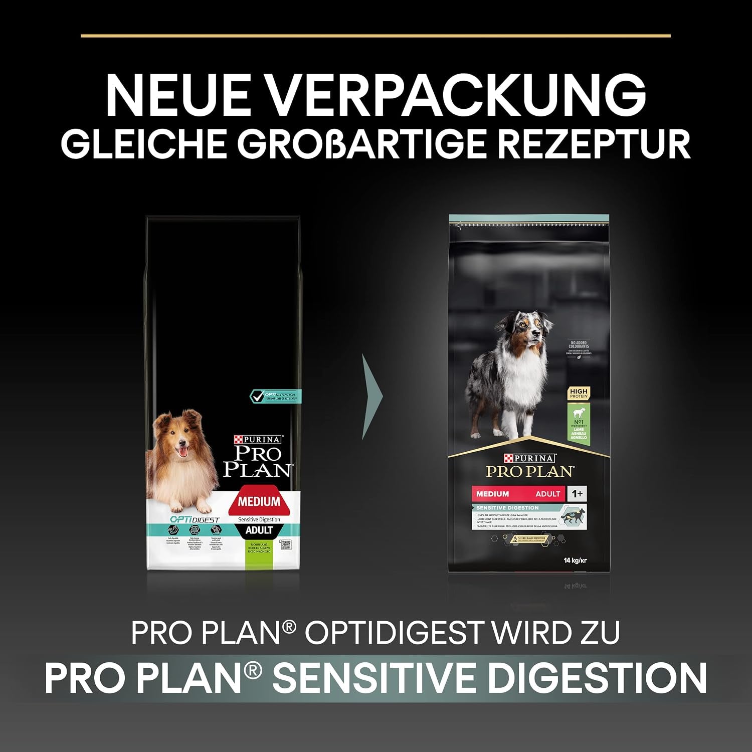 Pro Plan Medium Adult Sensitive Digestion, Hundefutter Trocken, Reich an Lamm, 1Er Pack (1 X 3 Kg)