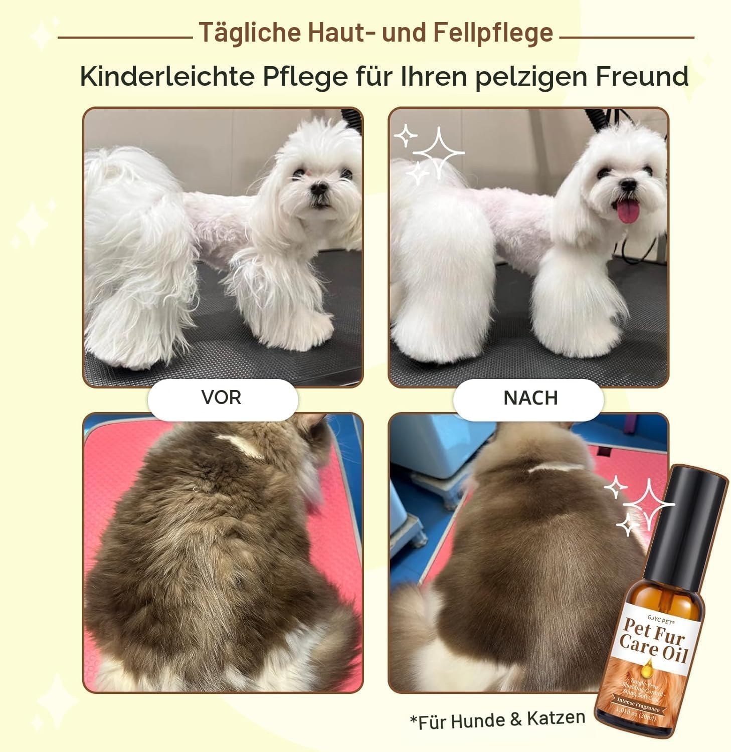 Tierfellpflegeöl - Entwirrt, Reduziert Haarbruch - Verleiht Glanz Mit Kollagen Und Natürlichen Ölen - Leave-In Conditioner Für Hunde Und Katzen - 30 Ml
