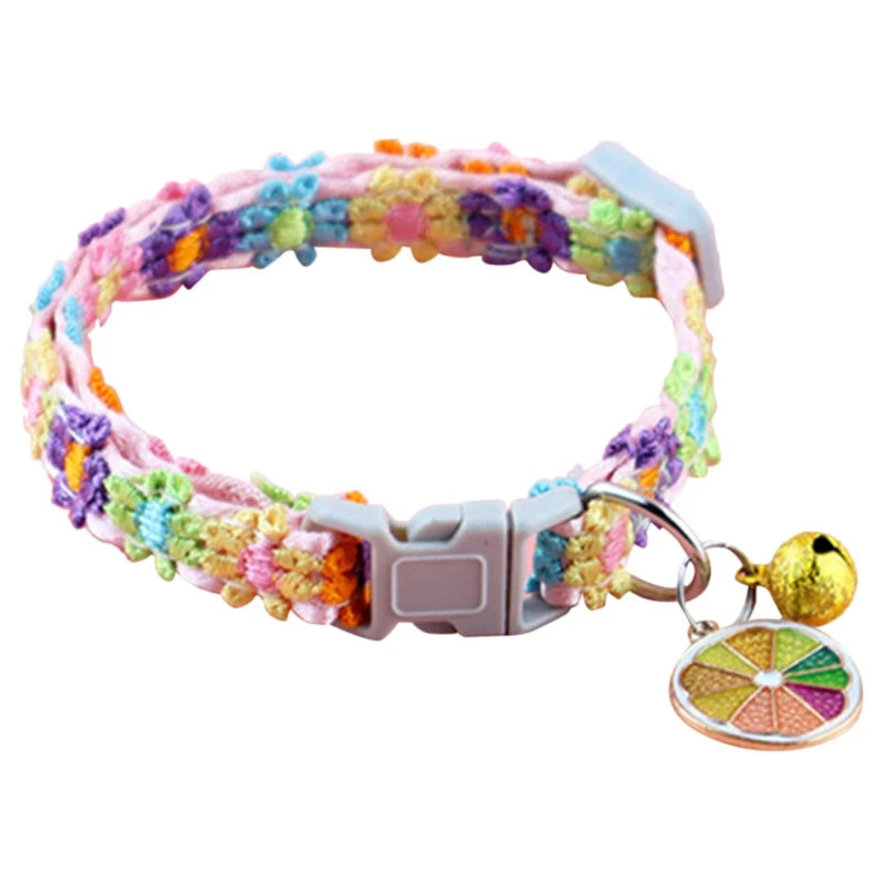 Pet Collar with Bell Cartoon Footprint Colorful Dog Puppy Kitten Collar Adjustable Safety Bell Ring Necklace  Bells Lolita