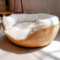 Luxury Bamboo Weave Pet Bed - Cozy Waterproof Dog and Cat Sofa with Removable Cushion for All Seasons