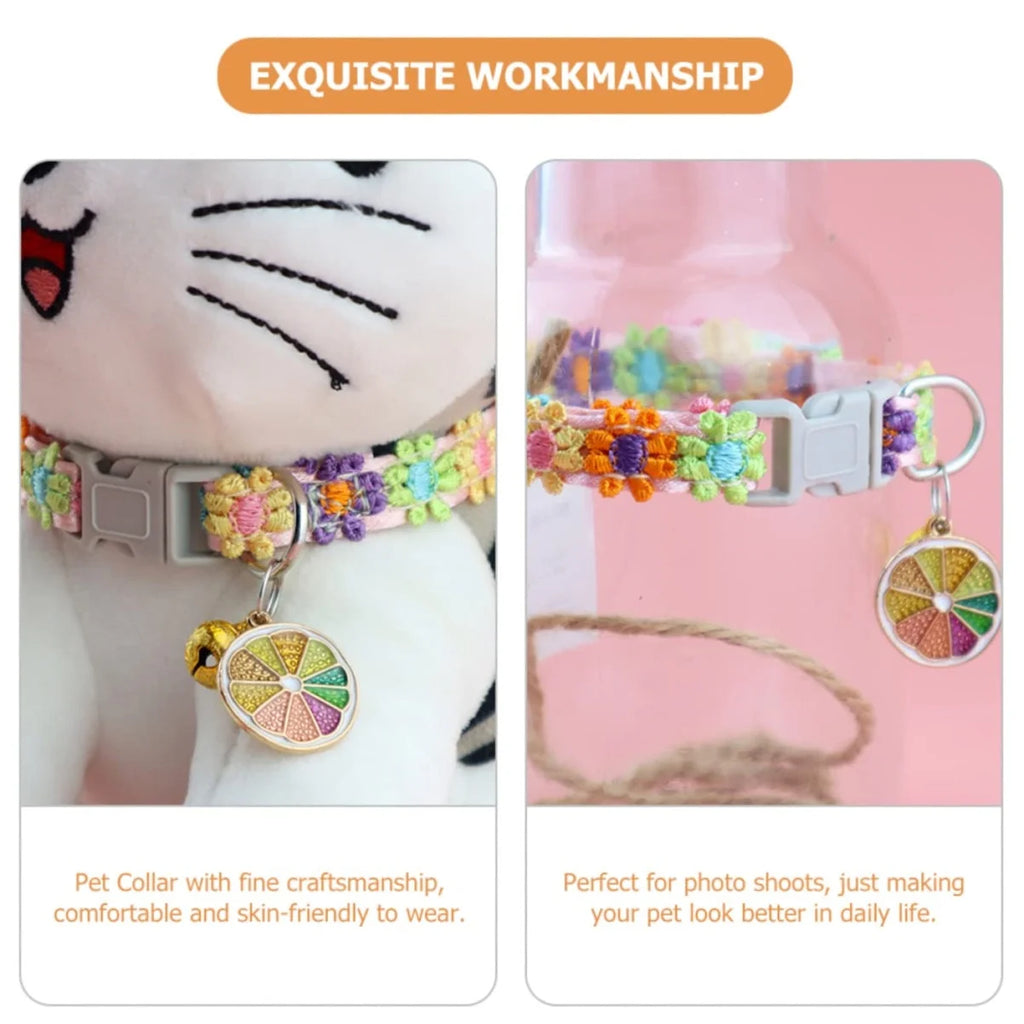 Pet Collar with Bell Cartoon Footprint Colorful Dog Puppy Kitten Collar Adjustable Safety Bell Ring Necklace  Bells Lolita