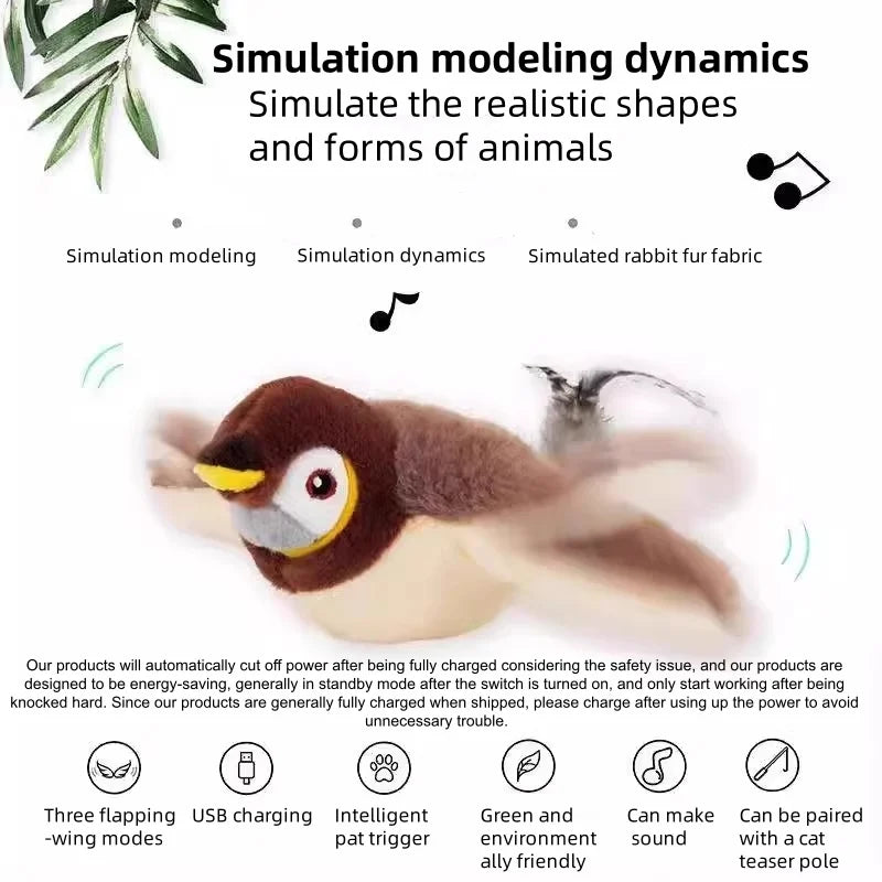 Hot Simulated Bird Cat Toy Interactive Toys Dog Rechargeable Chirping Flapping Bird(No Flying) Touch Activated Plush Toy Pet