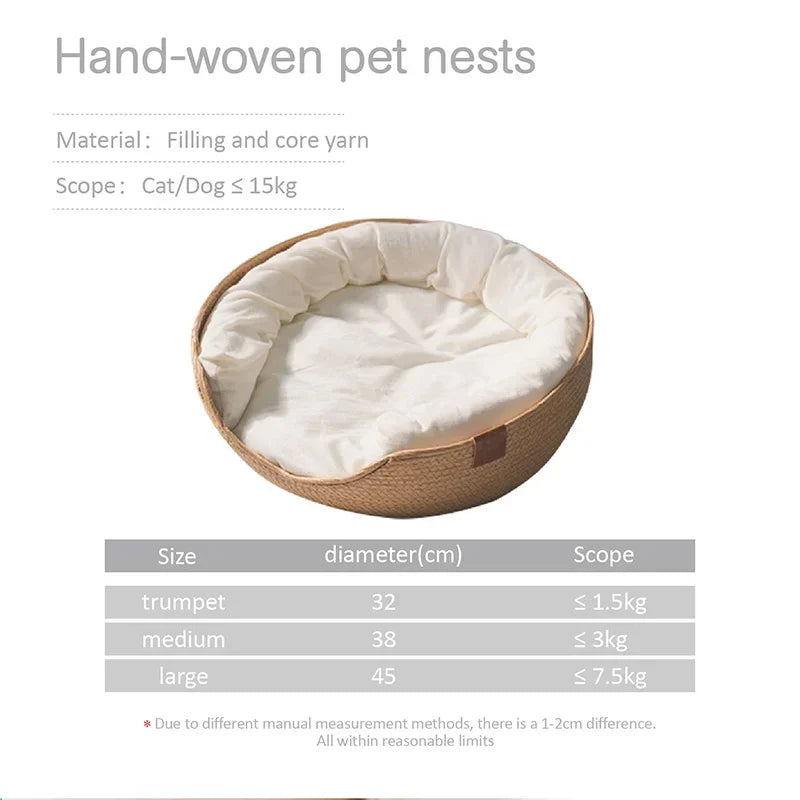 Luxury Bamboo Weave Pet Bed - Cozy Waterproof Dog and Cat Sofa with Removable Cushion for All Seasons