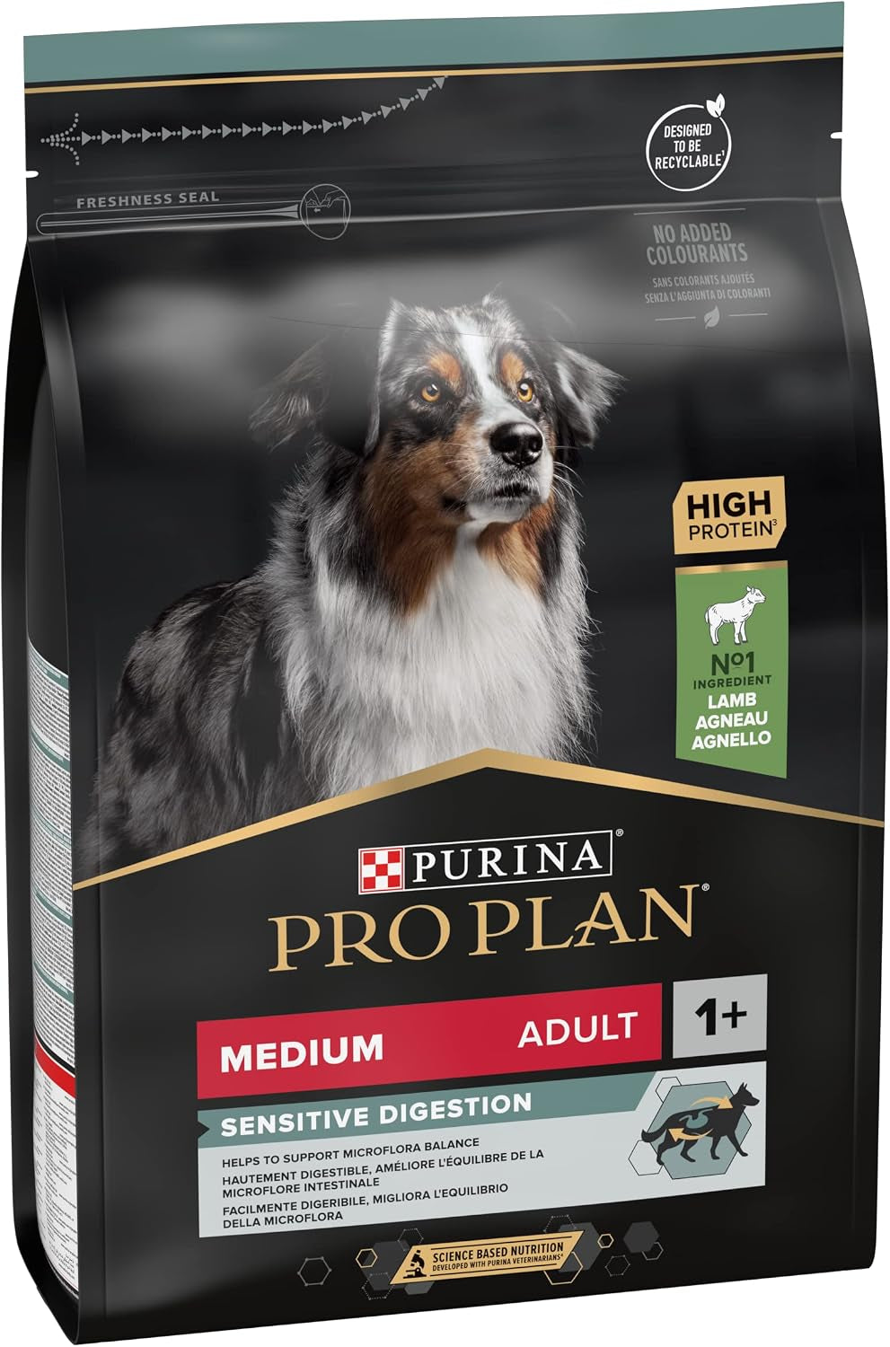 Pro Plan Medium Adult Sensitive Digestion, Hundefutter Trocken, Reich an Lamm, 1Er Pack (1 X 3 Kg)