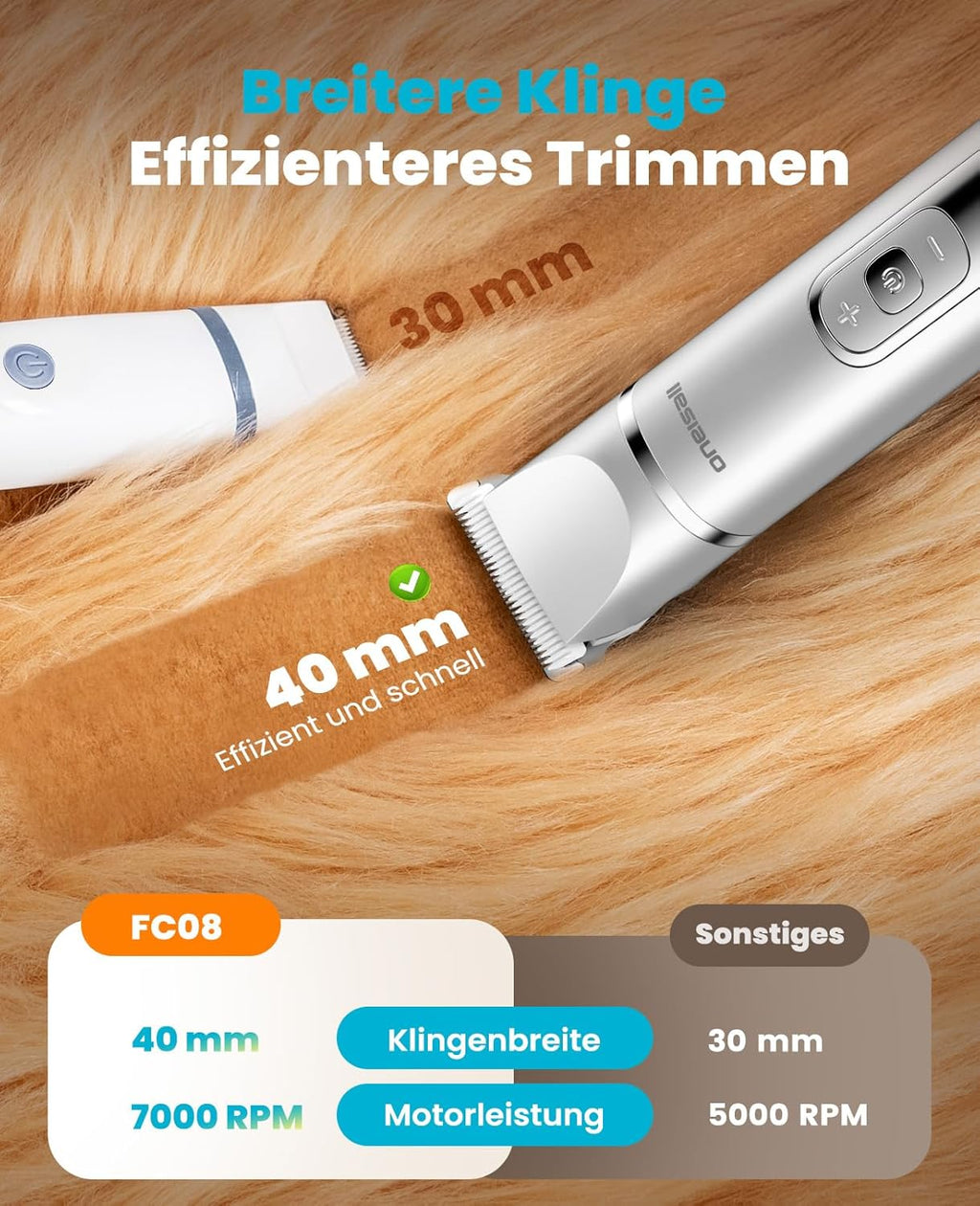 Oneisall 4 in 1 Hundeschermaschine Set, Leise Pfotentrimmer Für Hunde, Lcd-Anzeige Schermaschine Katze Hund, Pfotentrimmer&Hunderasierer&Krallenschleifer Für Körper, Pfoten, Augen, Ohren (Silber)